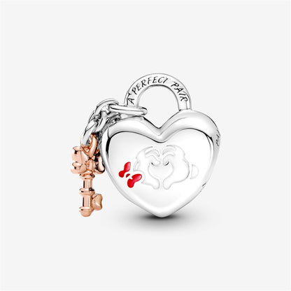 925 Sterling Silver Disney Mickey Mouse & Minnie Mouse Padlock Charm