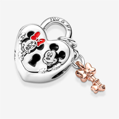 925 Sterling Silver Disney Mickey Mouse & Minnie Mouse Padlock Charm