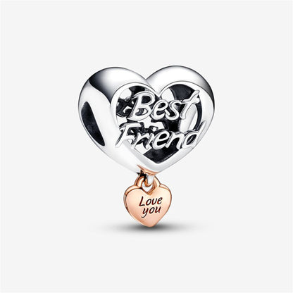 925 Sterling Silver Love You Best Friend Heart Charm