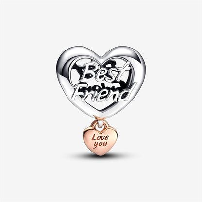 925 Sterling Silver Love You Best Friend Heart Charm