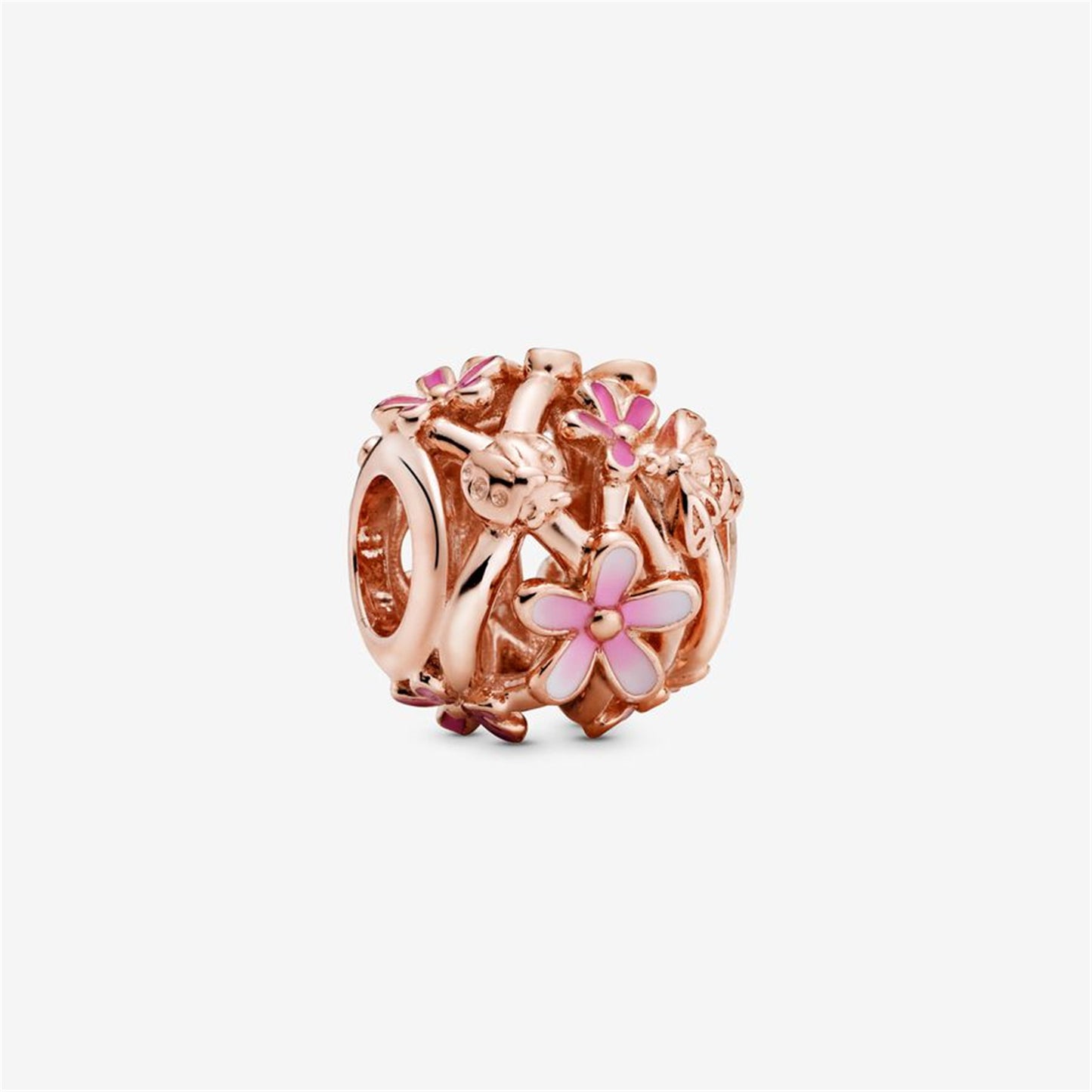 925 Sterling Silver Daisy 14k rose gold-plated charm with shaded pink enamel Charm