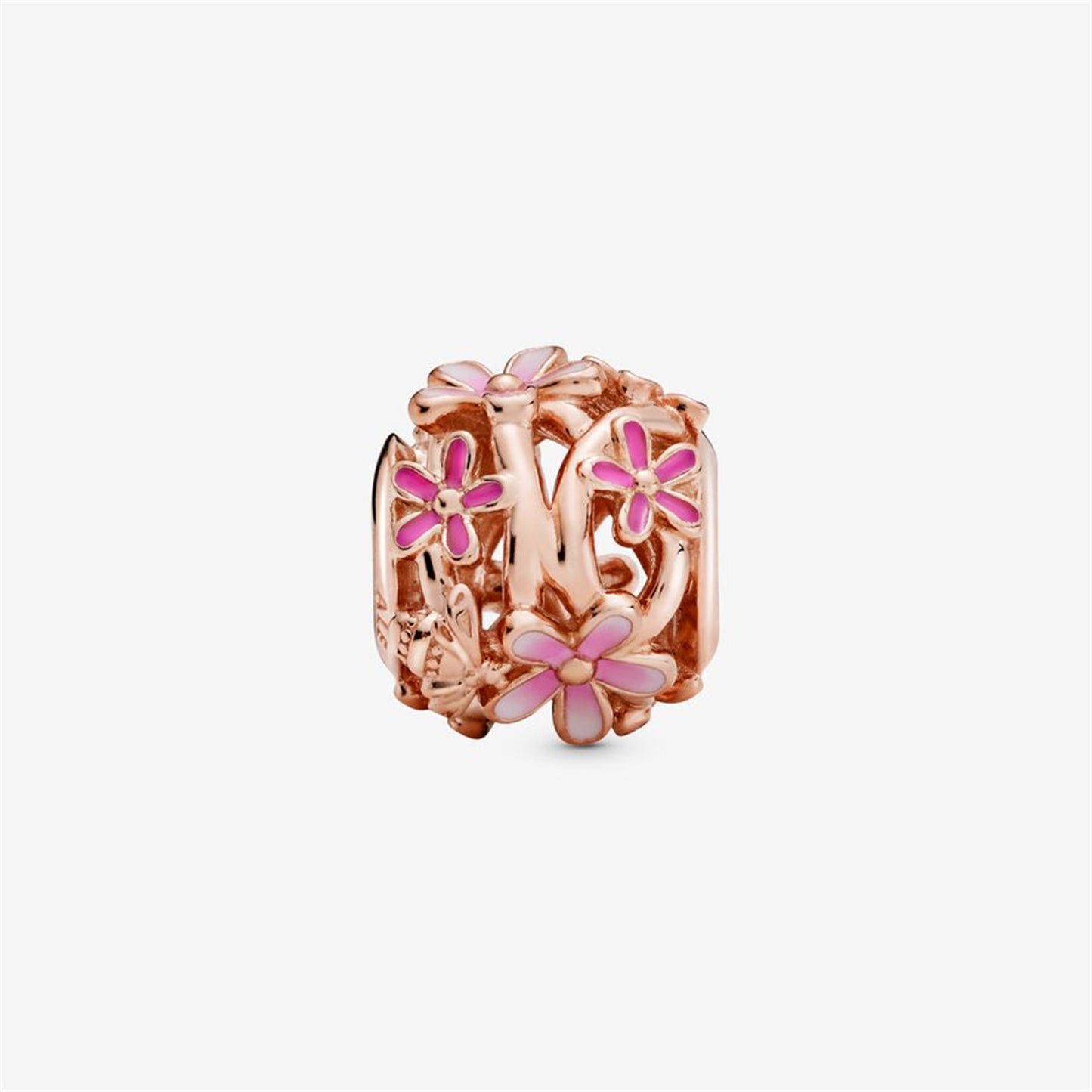 925 Sterling Silver Daisy 14k rose gold-plated charm with shaded pink enamel Charm