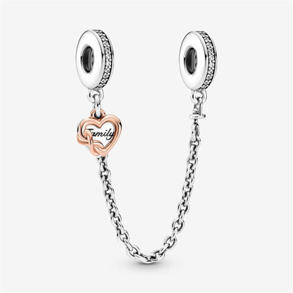 925 Sterling Silver Family Heart Safety Chain Charm