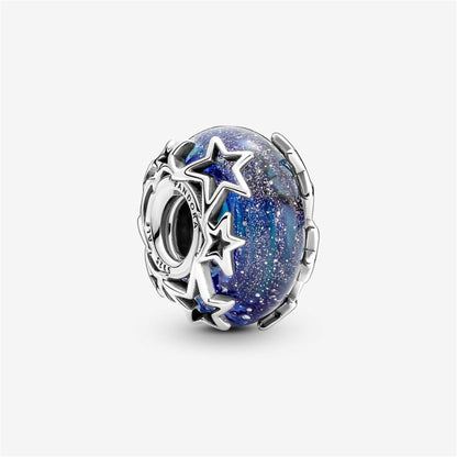 925 Sterling Silver Galaxy Blue & Star Murano Charm