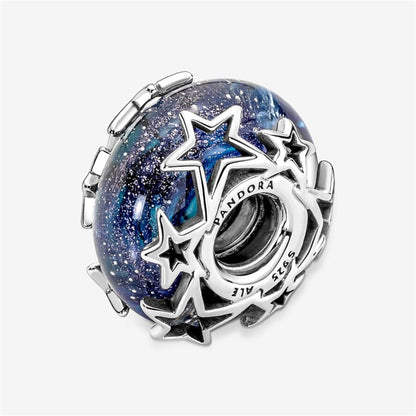 925 Sterling Silver Galaxy Blue & Star Murano Charm