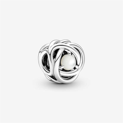 925 Sterling Silver June White Mother of Pearl Eternity Circle Charm