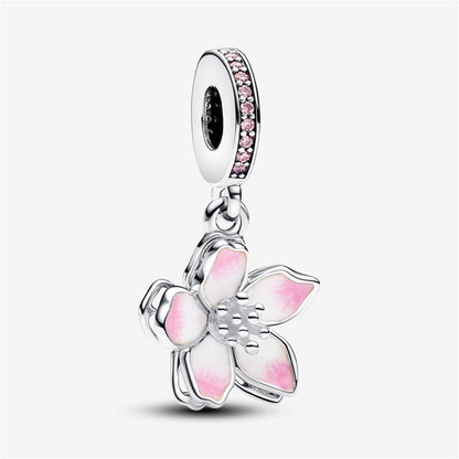 925 Sterling Silver Cherry Blossom Dangle Charm