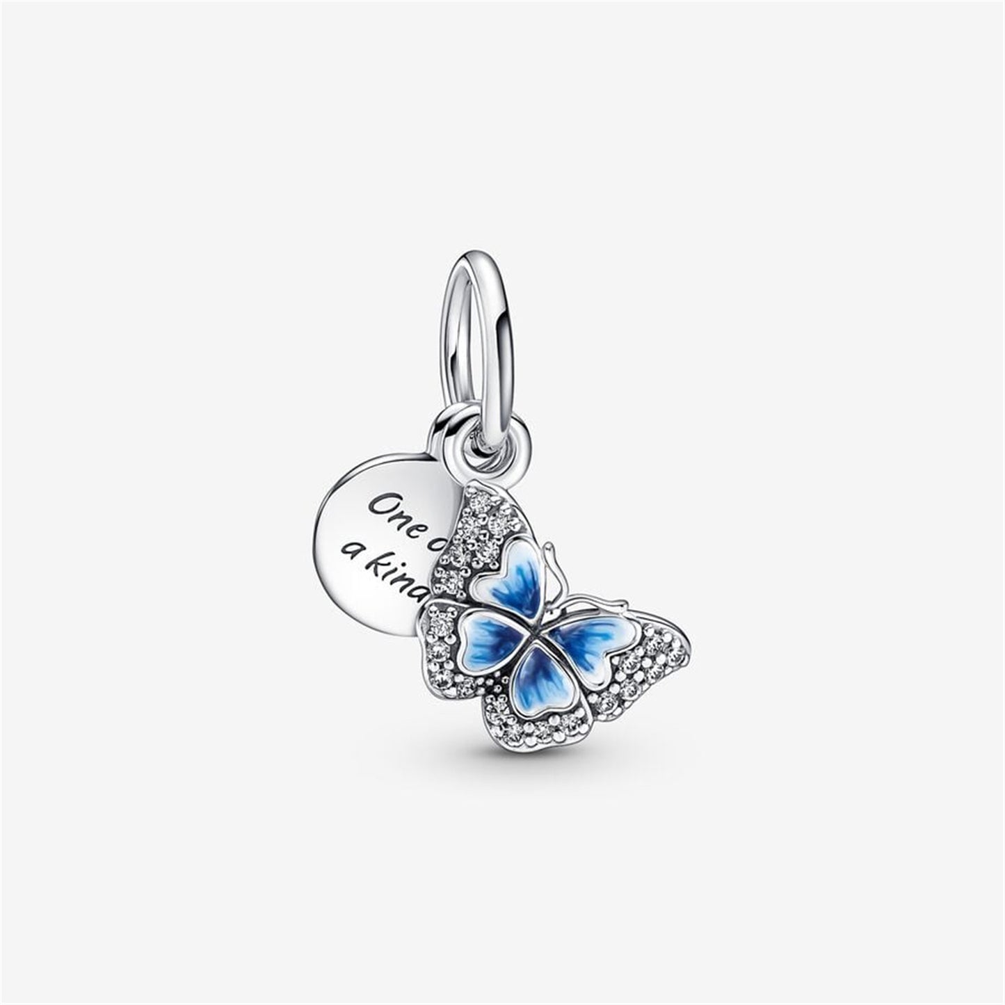 925 Sterling Silver Blue Butterfly & Quote Double Dangle Charm