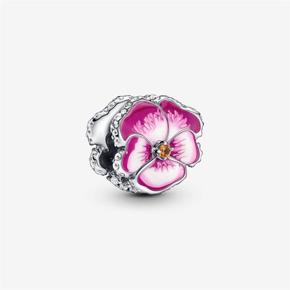 925 Sterling Silver Blue Pansy Flower Charm