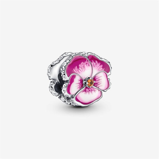 925 Sterling Silver Blue Pansy Flower Charm