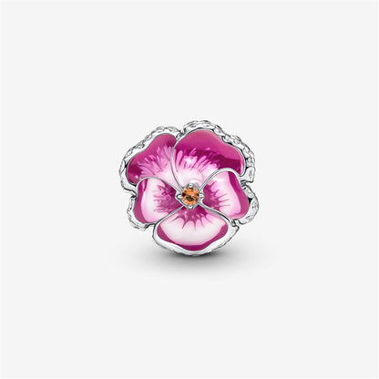 925 Sterling Silver Blue Pansy Flower Charm