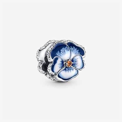 925 Sterling Silver Blue Pansy Flower Charm