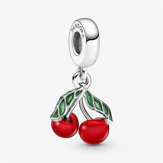 925 Sterling Silver Asymmetrical Cherry Fruit Dangle Charm