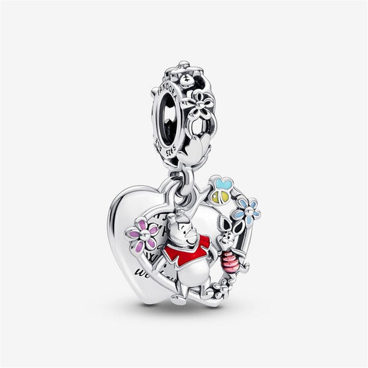 925 Sterling Silver Disney Winnie the Pooh & Piglet Double Dangle Charm