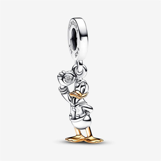 925 Sterling Silver Disney 100th Anniversary Donald Duck 0.009 ct tw Lab-created Diamond Dangle Charm