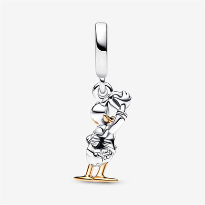 925 Sterling Silver Disney 100th Anniversary Donald Duck 0.009 ct tw Lab-created Diamond Dangle Charm