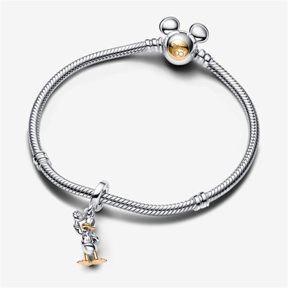 925 Sterling Silver Disney 100th Anniversary Donald Duck 0.009 ct tw Lab-created Diamond Dangle Charm