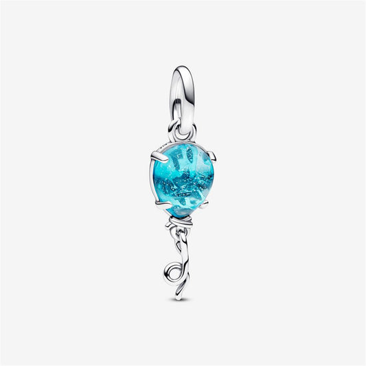 925 Sterling Silver Blue Murano Glass Balloon Dangle Charm