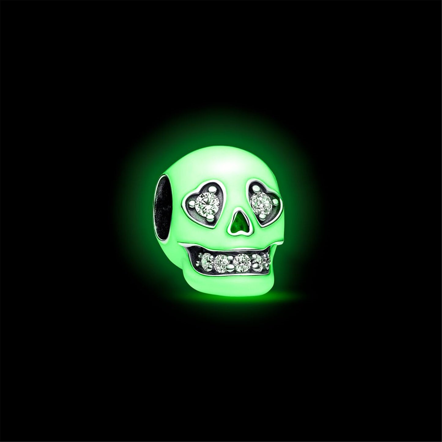 925 Sterling Silver Glow-in-the-dark Sparkling Skull Charm