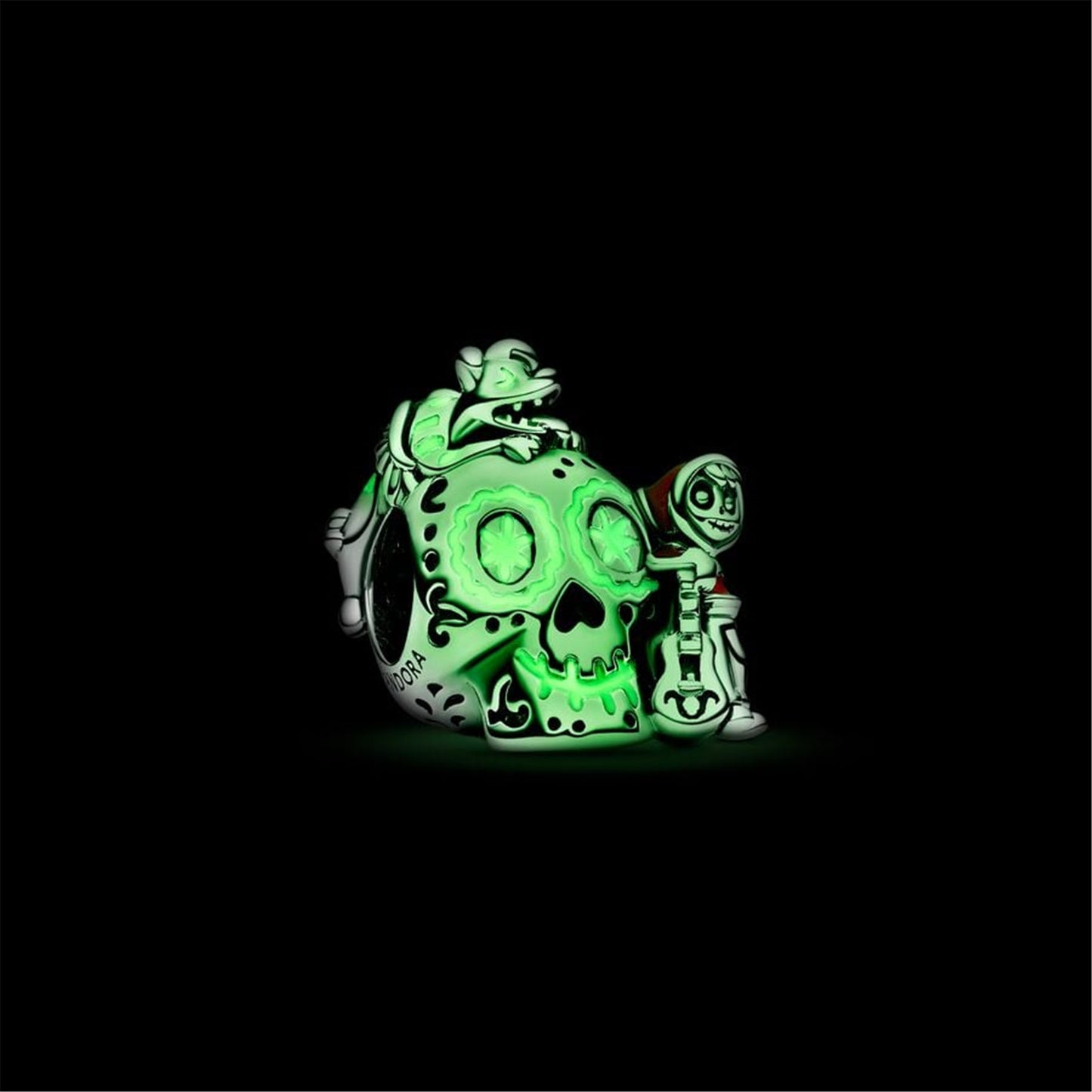 925 Sterling Silver Disney Pixar Coco Miguel & Dante Skull Glow-in-the-dark Charm