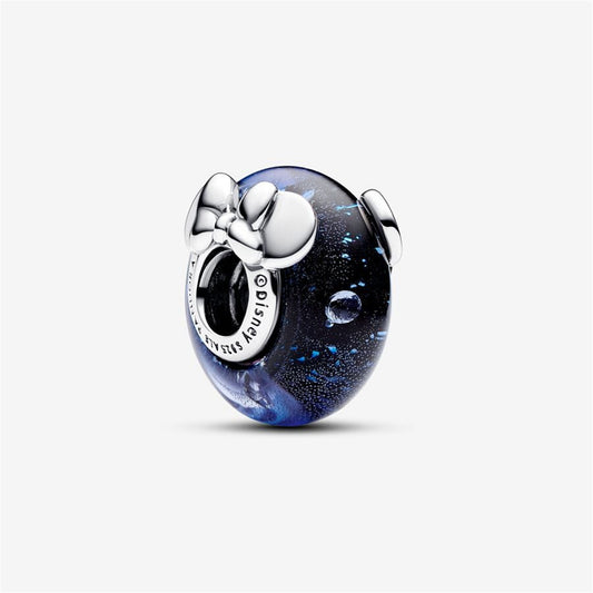 925 Sterling Silver Disney Mickey Mouse & Minnie Mouse Blue Murano Glass Charm