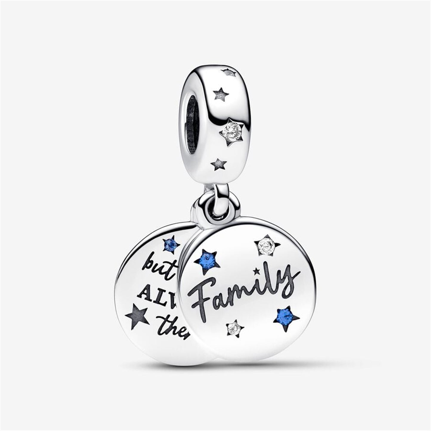 925 Sterling Silver Family Love Double Dangle Charm