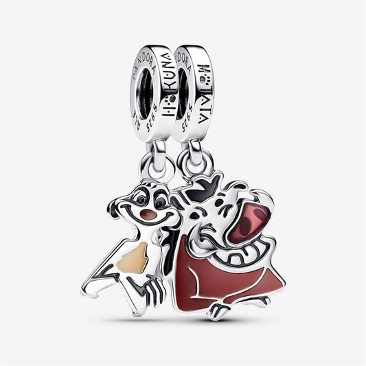 925 Sterling Silver Disney The Lion King Timon & Pumbaa Splittable Dangle Charm