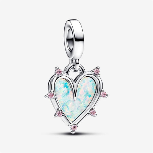 925 Sterling Silver Friendship Opalescent Double Dangle Charm