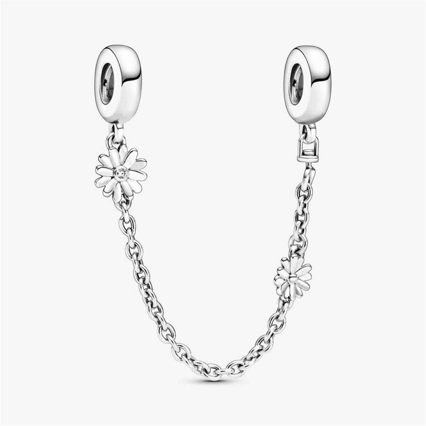 925 Sterling Silver Daisy sterling silver safety chain with clear cubic zirconia