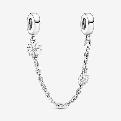 925 Sterling Silver Daisy sterling silver safety chain with clear cubic zirconia