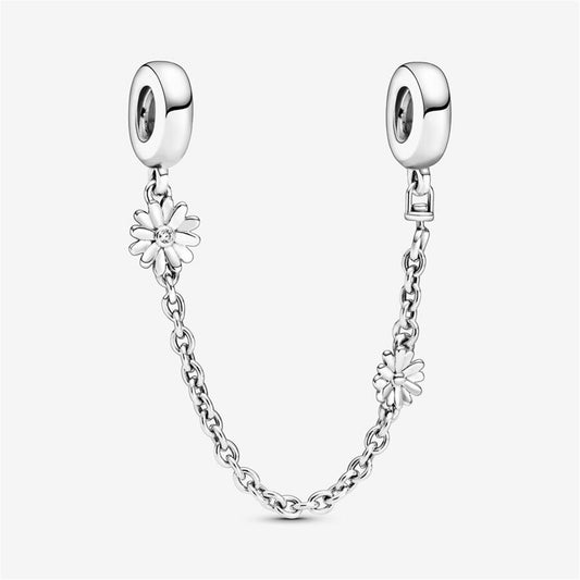 925 Sterling Silver Daisy sterling silver safety chain with clear cubic zirconia