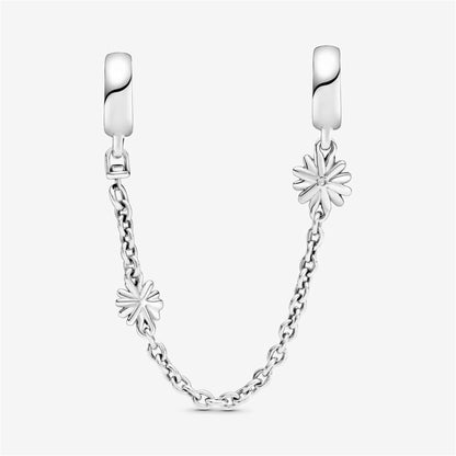 925 Sterling Silver Daisy sterling silver safety chain with clear cubic zirconia