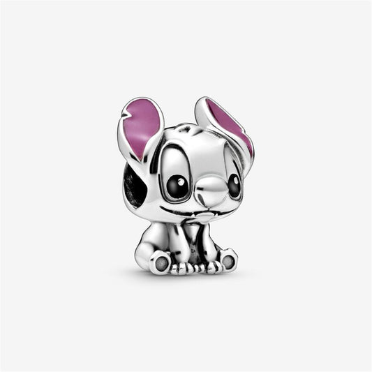 925 Sterling Silver Disney Stitch silver charm with black and purple enamel Charm