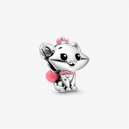 925 Sterling Silver Disney Marie sterling silver charm with black and pink enamel