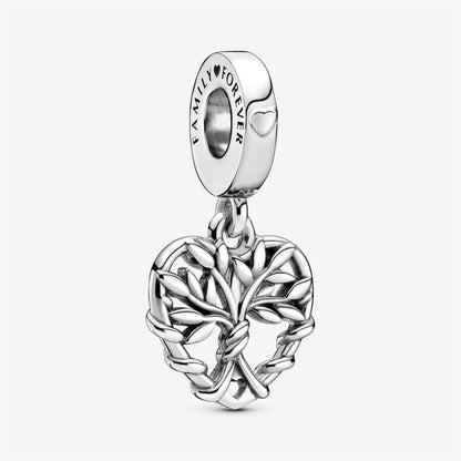 925 Sterling Silver Heart Family Tree Dangle Charm