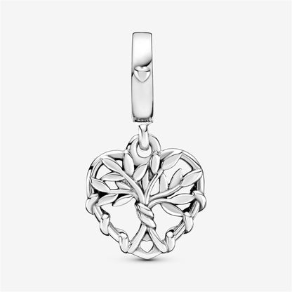 925 Sterling Silver Heart Family Tree Dangle Charm