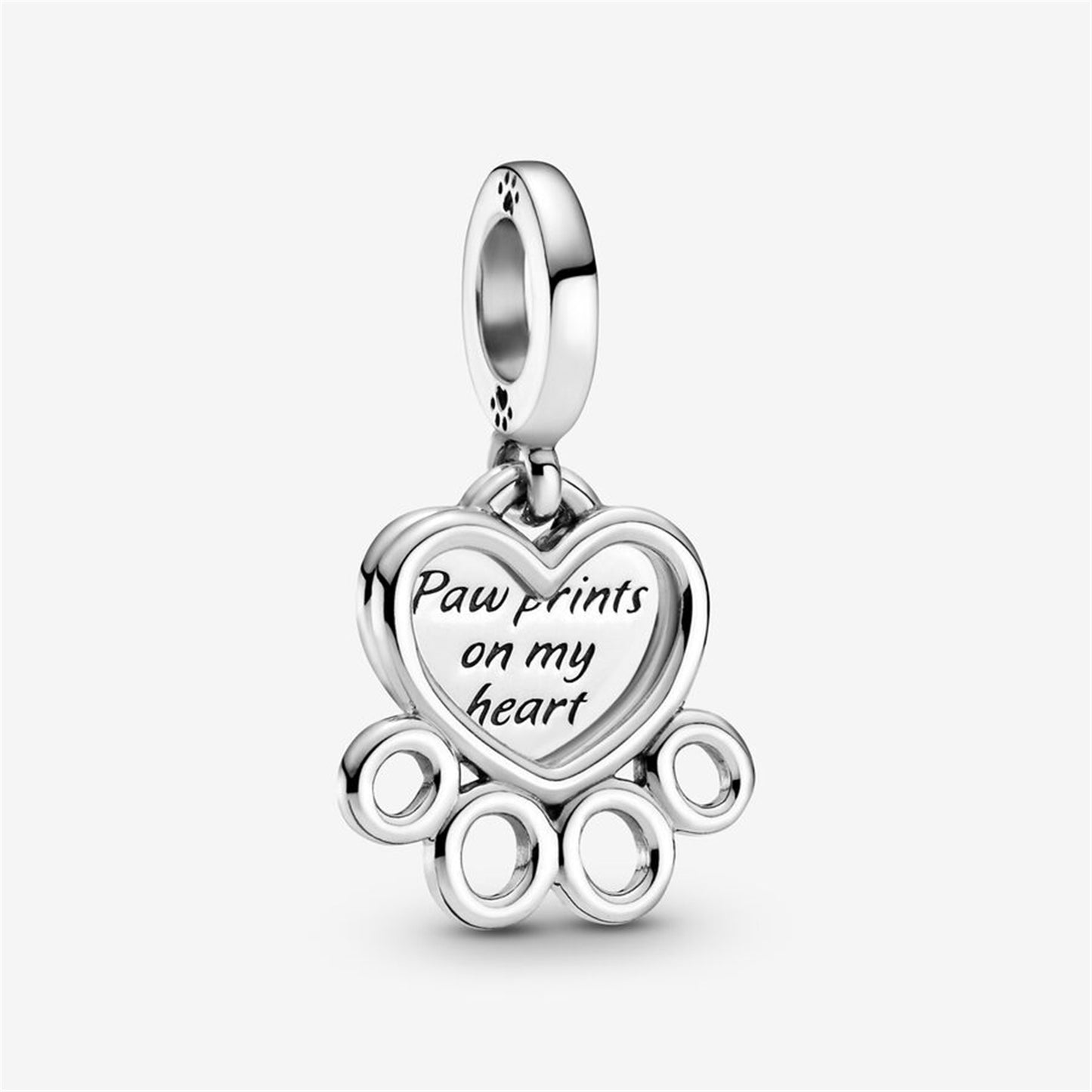 925 Sterling Silver Hearts & Paw Print Dangle Charm