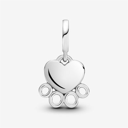 925 Sterling Silver Hearts & Paw Print Dangle Charm