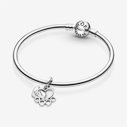 925 Sterling Silver Hearts & Paw Print Dangle Charm