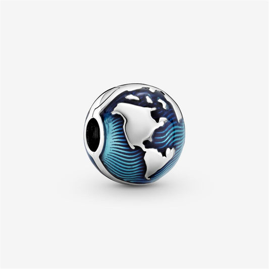 925 Sterling Silver Blue Globe Clip Charm