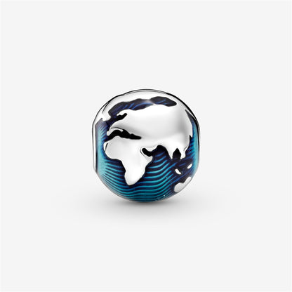 925 Sterling Silver Blue Globe Clip Charm