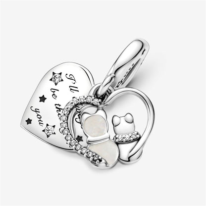 925 Sterling Silver Cats & Hearts Dangle Charm