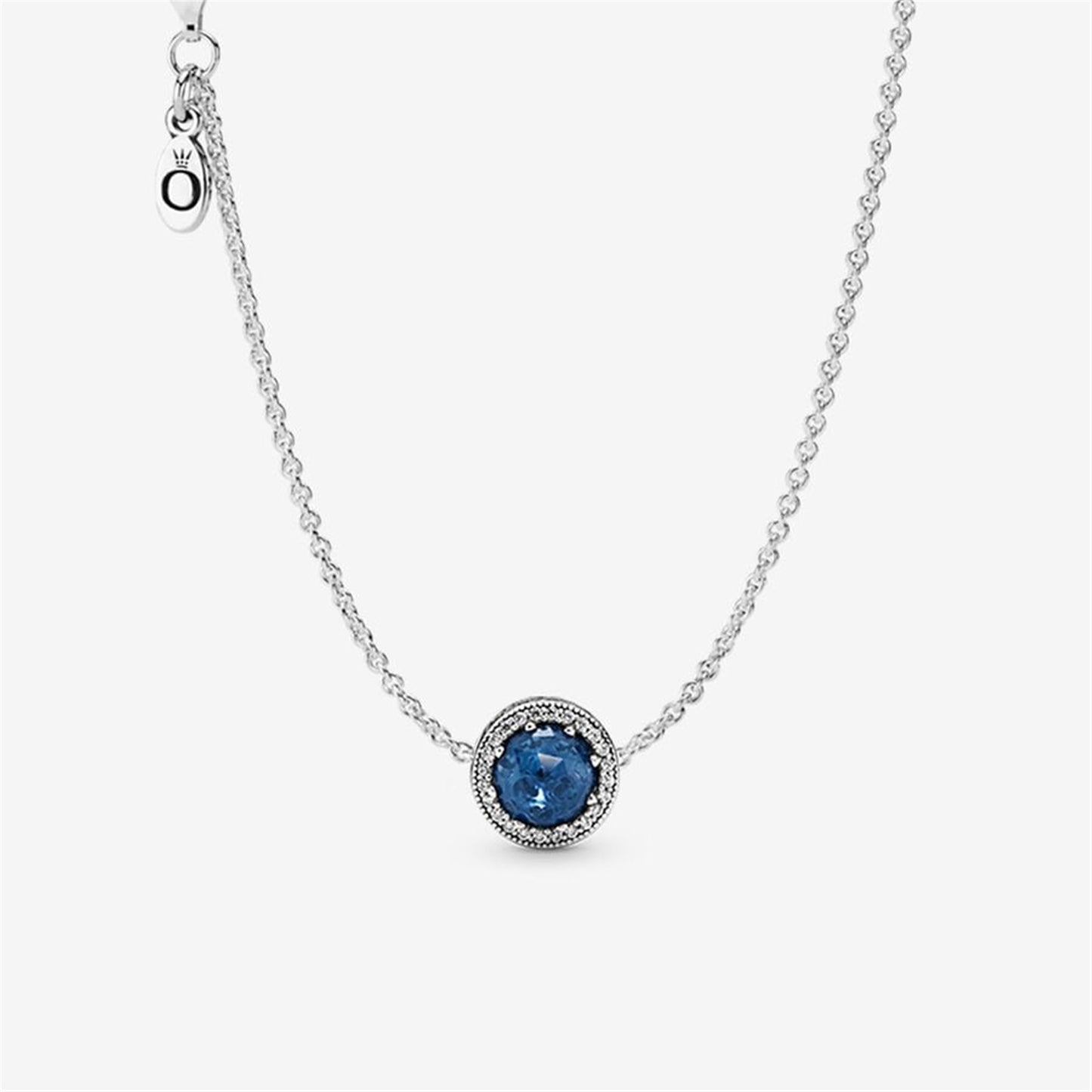 925 Sterling Silver Sparkling Dark Blue Charm Necklace Set